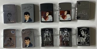 Set of 10 Elvis Presley Zippo Lighters 1982 - 2000 in Zippo Display Case 5