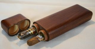 Wooden Vintage Cigar Case For 2 Cigars 9”