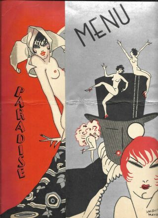 1935 Paradise Cabaret Restaurant Broadway & 49th St York Menu - Risque