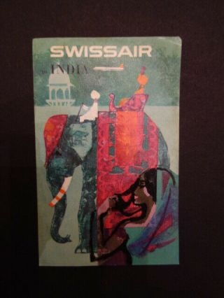 Antique Swissair To India Airline Luggage Label Tag 49
