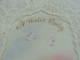 Victorian Paper Lace Antique Greeting Card Valentine Painted Water Party Fish 3