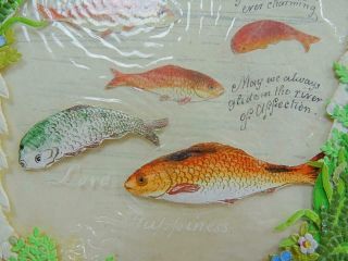 Victorian Paper Lace Antique Greeting Card Valentine Painted Water Party Fish 7