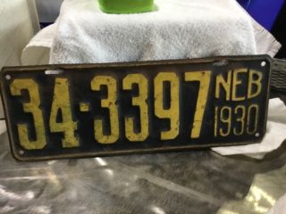 Vintage 1930 Large Nebraska License Plate (34 - 3397) Great Patena