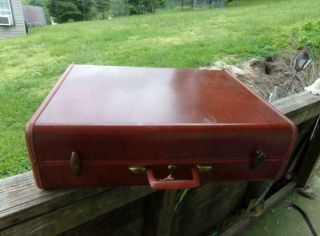 Vintage Mid Century Samsonite Brown Leather Suitcase W/key 26 " X 18 - 1/2 " X 7 "