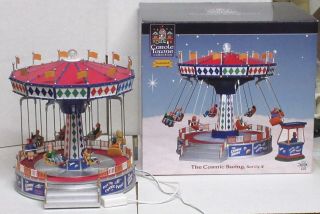 2009 Lemax Carole Towne Village Carnival The Cosmic Swing W/org Box Set Of 2