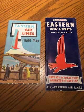 Jan 7 1950 Eastern Airlines Complete System Timetable Travel In Flight Map 1957