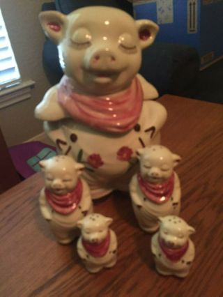 Shawnee Pig Cookie Jar With Small And Large Salt And Pepper Shakers