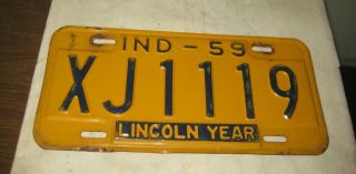 582f - 1 1959 Indiana Car License Plate Xj 1119