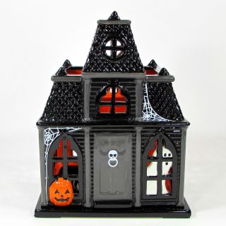 Slatkin & Co.  Haunted House 10.  5 " Candle Luminary Black Pumpkin Bath Body
