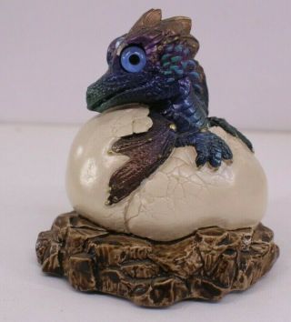 Windstone Editions Peacock Baby Egg Hatching Dragon Purple Blue Signed Pena 1984