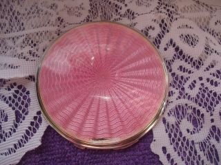 Antique Vintage Guilloche Pink Large Compact Marked Sterling Silver