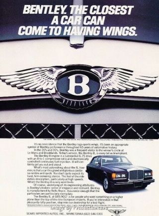1987 Bentley Eight Advertisement Print Art Car Ad J653