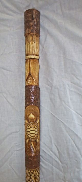 CHIEF ' s STAFF,  STAND UP PADDLER,  carved turtle,  chief head Hugga Dana Penobscot 3