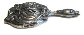 Antique Art Nouveau Derby Silver Co Silverplate Hand Mirror Marked Patent 1904 7