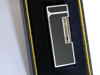 Dunhill Rollagas Lighter - Black Lacquer With Palladium Trim Boxed With Booklet