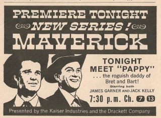 1959 Tv Ad Jack Kelly James Garner In Maverick Western Series Premiere