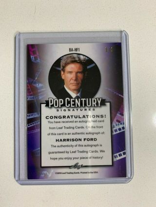 2019 Leaf Pop Century Metal - Harrison Ford - Red Wave Auto ' d 1/1 - 1 of 1 2