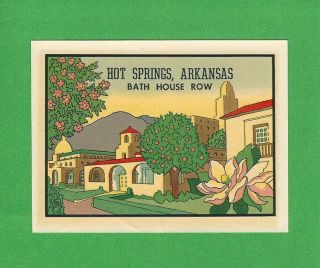 Vintage 1948 Souvenir " Bath House Row " Hot Springs Arkansas Decal Art