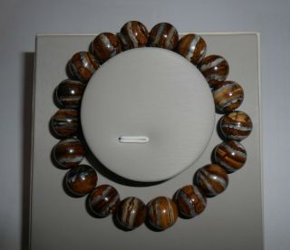 Fossil Woolly Mammoth TOOTH！handmade 12mm ROUND BEAD ELASTIC BAND BRACELET 2