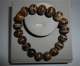 Fossil Woolly Mammoth TOOTH！handmade 12mm ROUND BEAD ELASTIC BAND BRACELET 3