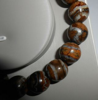 Fossil Woolly Mammoth TOOTH！handmade 12mm ROUND BEAD ELASTIC BAND BRACELET 6