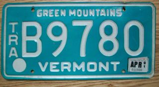 Single Vermont License Plate - 1991 - B9780 - Tra