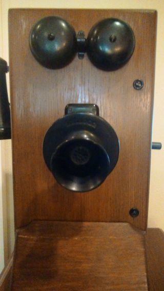 Antique Hand Crank Kellogg Chicago Il Wooden Oak Wall Telephone 1901
