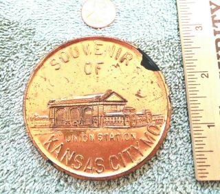 Souvenir Lucky Penny 1929 Kansas City Mo.  Union Station With Abraham Lincoln.