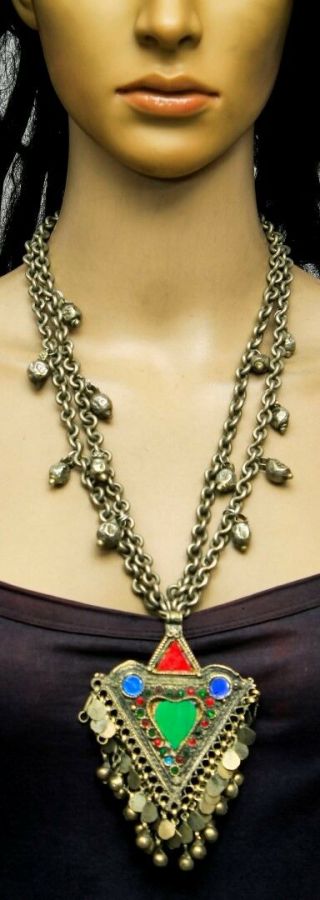 Tribal Kuchi Ghungroo Beads Rare Bellydance Banjara Vintage Chain Necklace 203