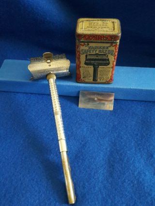 Antique Yankee Safety Razor Set In Gold And Red Litho Tin
