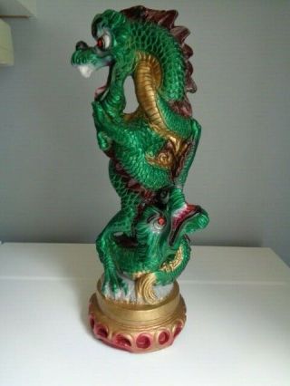 Dragon Sculpture Statue Figure Double Dragons Vintage Jewel Eyes 18x8