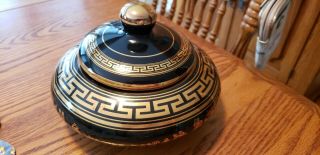 Hand Made In Greece With 24kt Gold - Greek Key Patterned Covered Jar