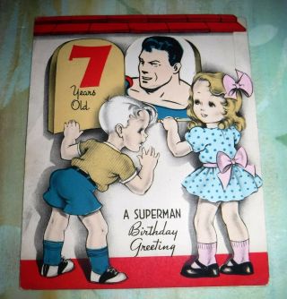 Superman 7 Year Old Birthday Card 1940 Complete 3d Fold Out