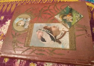 Antique VICTORIAN SCRAPBOOK Album with Trade Cards Die Cuts Ephemera 1800 ' s 2