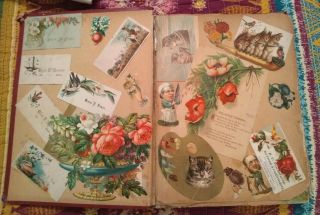 Antique VICTORIAN SCRAPBOOK Album with Trade Cards Die Cuts Ephemera 1800 ' s 5