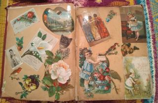 Antique VICTORIAN SCRAPBOOK Album with Trade Cards Die Cuts Ephemera 1800 ' s 6