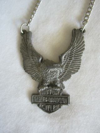 Vintage Harley Davidson 20 " Necklace Pewter Pendant Eagle Wing Logo