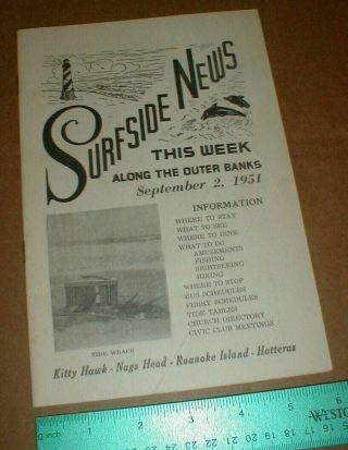 1951 Surfside News Outer Banks Kitty Hawk Nags Head Roanoke Island Hatteras Nc