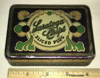 Antique Saratoga Chips Sliced Plug Tin Litho Virginia Tobacco Flat Pocket Can
