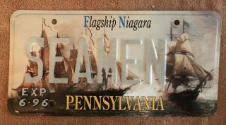1996 96 Pennsylvania Pa License Plate Flagship Niagara Vanity Souvenir Seamen