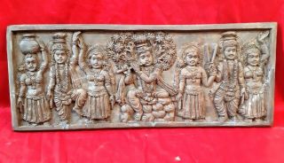 Antique Wooden God Krishna Wall Panel Hindu Temple Art Collectible Bracket Decor