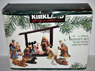Kirkland Porcelain Nativity Set With Wood Creche 13 Piece Christmas