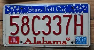 Alabama 2007 " Stars Fell On Alabama " License Plate/tag - 58c337h Embossed