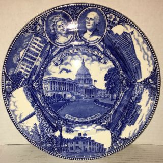 Antique Adams Souvenir Of Washington Dc Blue Plate 10 1/4 "