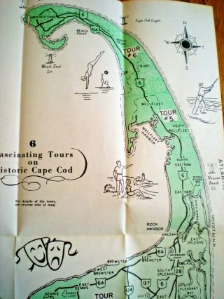 VINTAGE 1969 TOUR MAP OF CAPE COD 6 FASCINATING TOURS CHAMBER OF COMMERCE 4