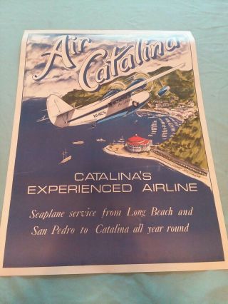 Large Vintage Air Catalina Island Avalon Bay Long Beach Travel Poster