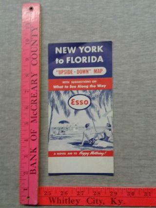 1956 Esso Road Map: York To Florida Upside Down Map