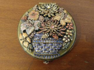Jay Strongwater English Basket Enameled Floral Mirror Compact