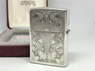 Zippo 1994 Limited Sterling Silver Venetian Double - Side Etched Engraved Lighter