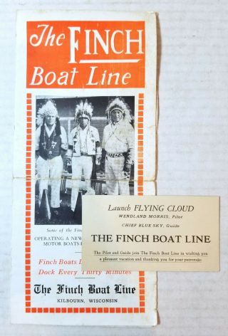 1930s " The Finch Boat Line " Wisconsin Dells Brochure,  Business Card